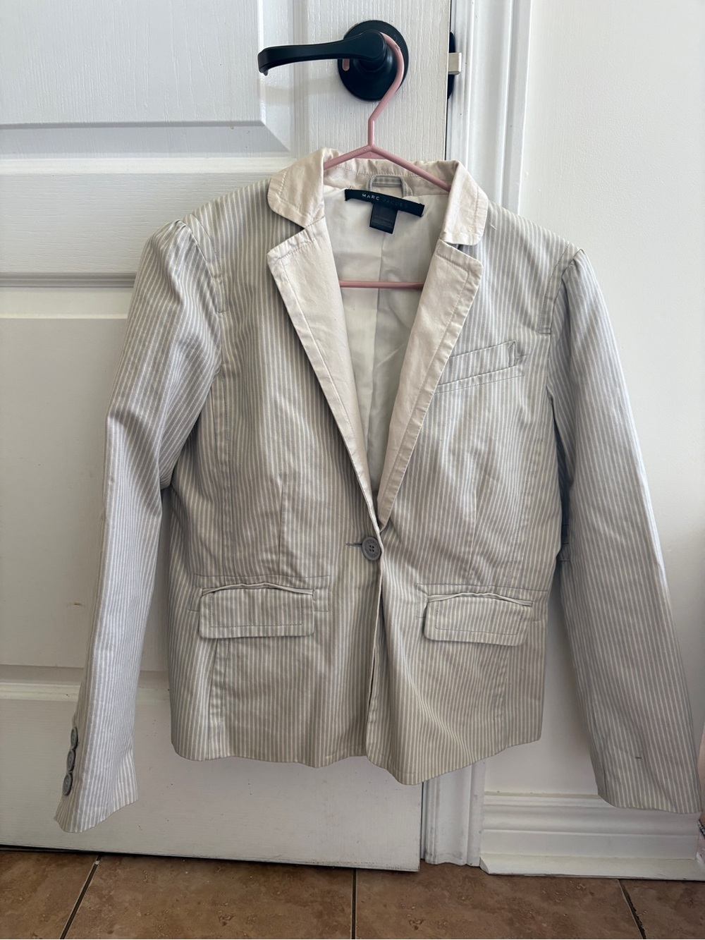 Marc Jacobs Women's Creamu and Light Gray Striped Blazer